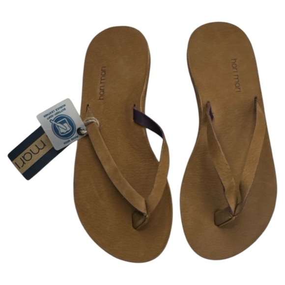 Hari Mari Meadows Leather Flip Flops Tobacco Sz 6 NWT - Picture 2 of 6